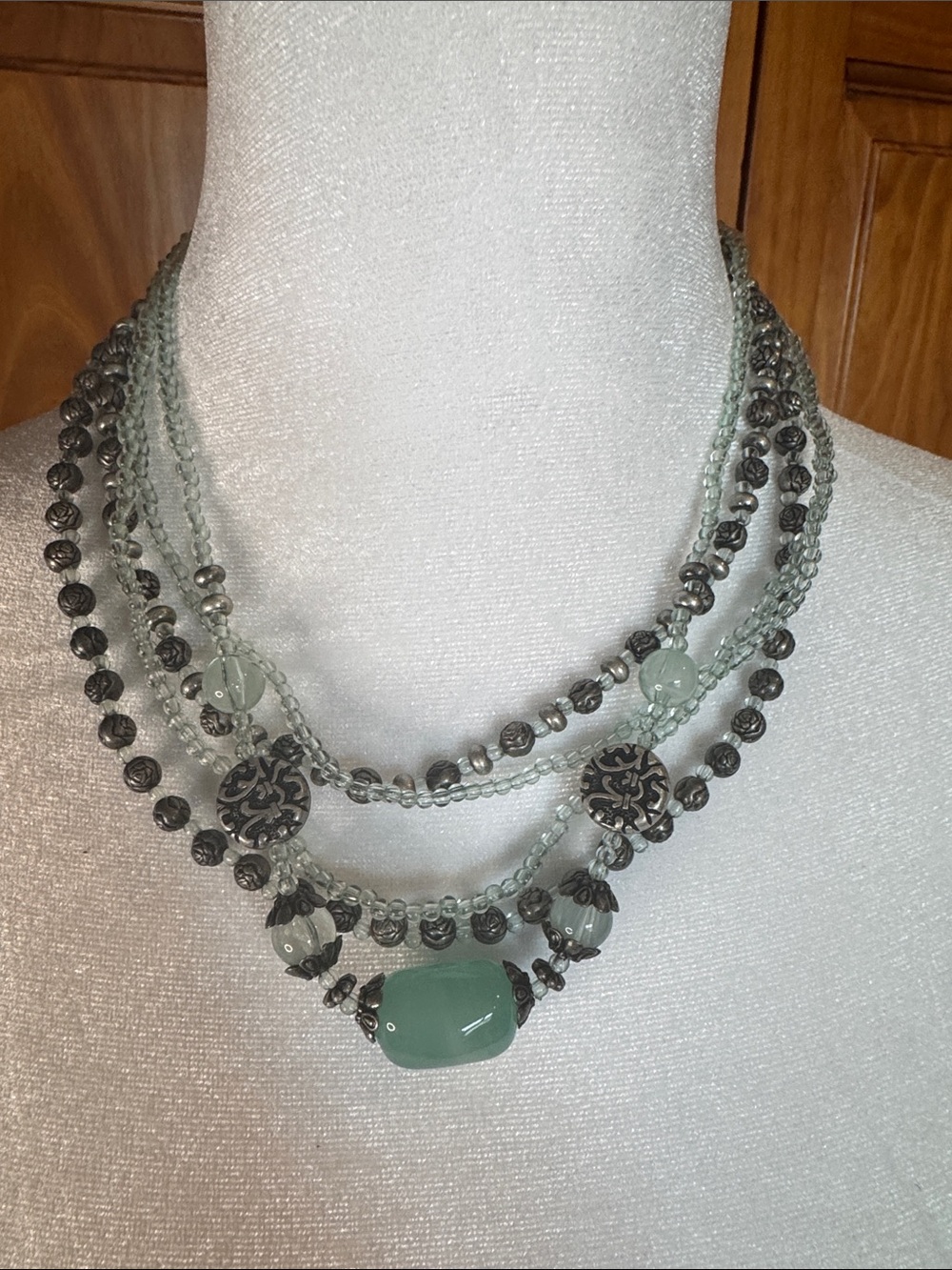 Premier Designs Light Green and Silver Multi-Strand Necklace